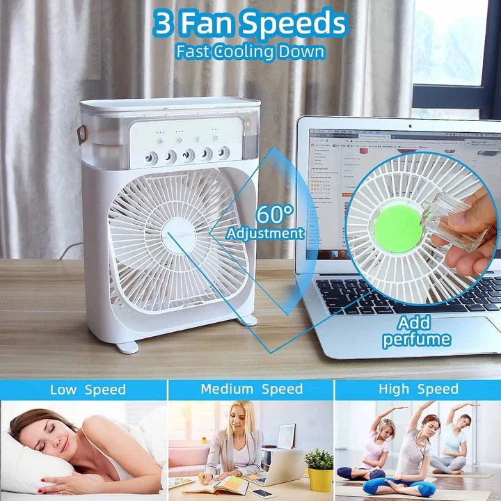 3-in-1 USB Mini AC Fan | LED Light, Mist & Humidifier (Random Color)