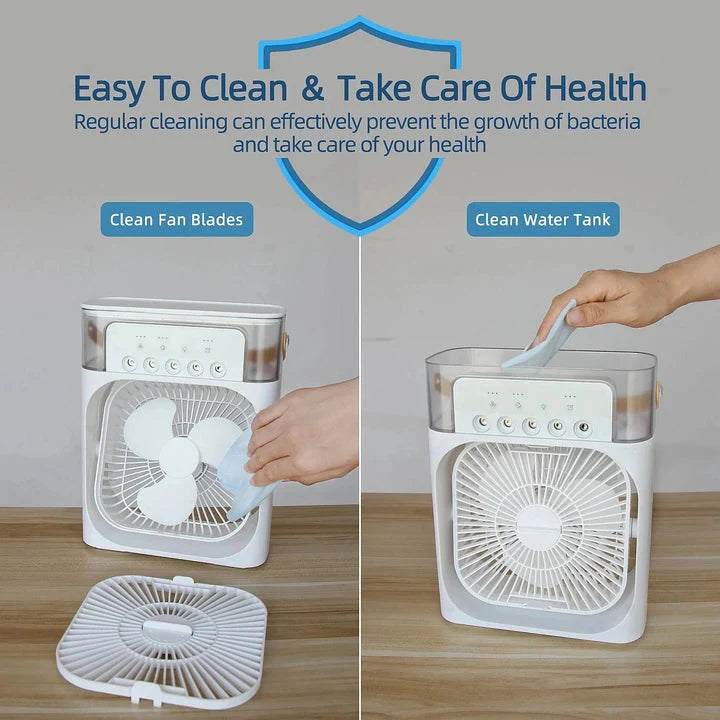 3-in-1 USB Mini AC Fan | LED Light, Mist & Humidifier (Random Color)
