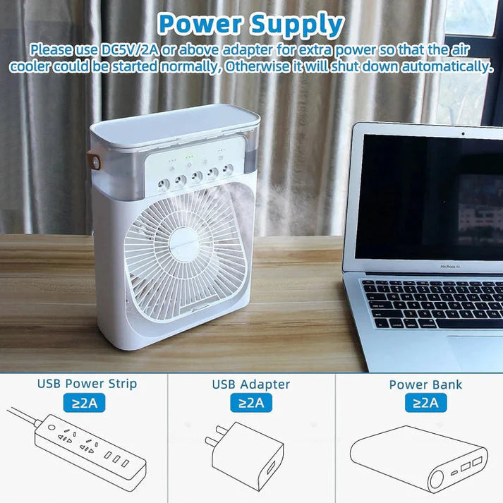 3-in-1 USB Mini AC Fan | LED Light, Mist & Humidifier (Random Color)